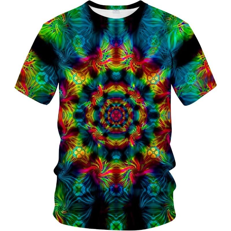 Summer Round Neck 3D Psychedelic Art Print T-shirts Fashionable Casual Short Sleeved Men's T-shirts