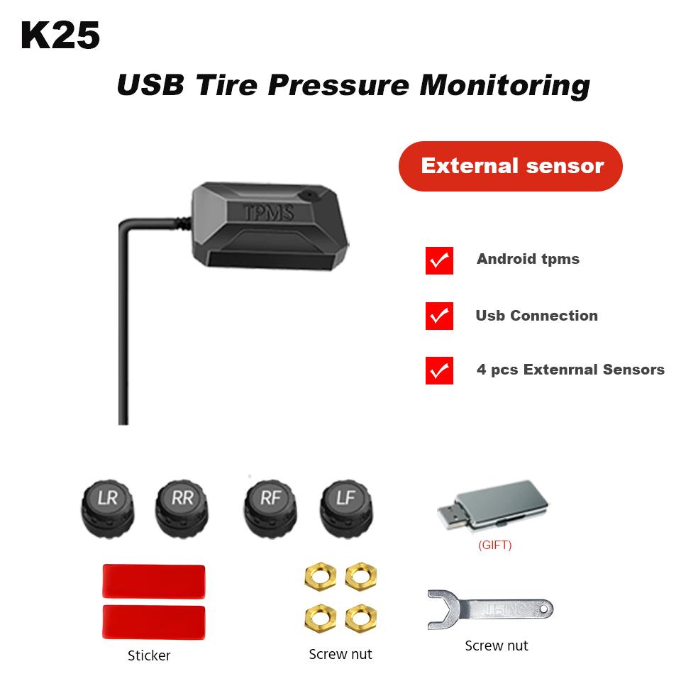 Android Navigation Tire Pressure Monitor Car Tire Wireless Large Screen Dedicated USB High-Precision Built-in External Detection External sensor-K25
