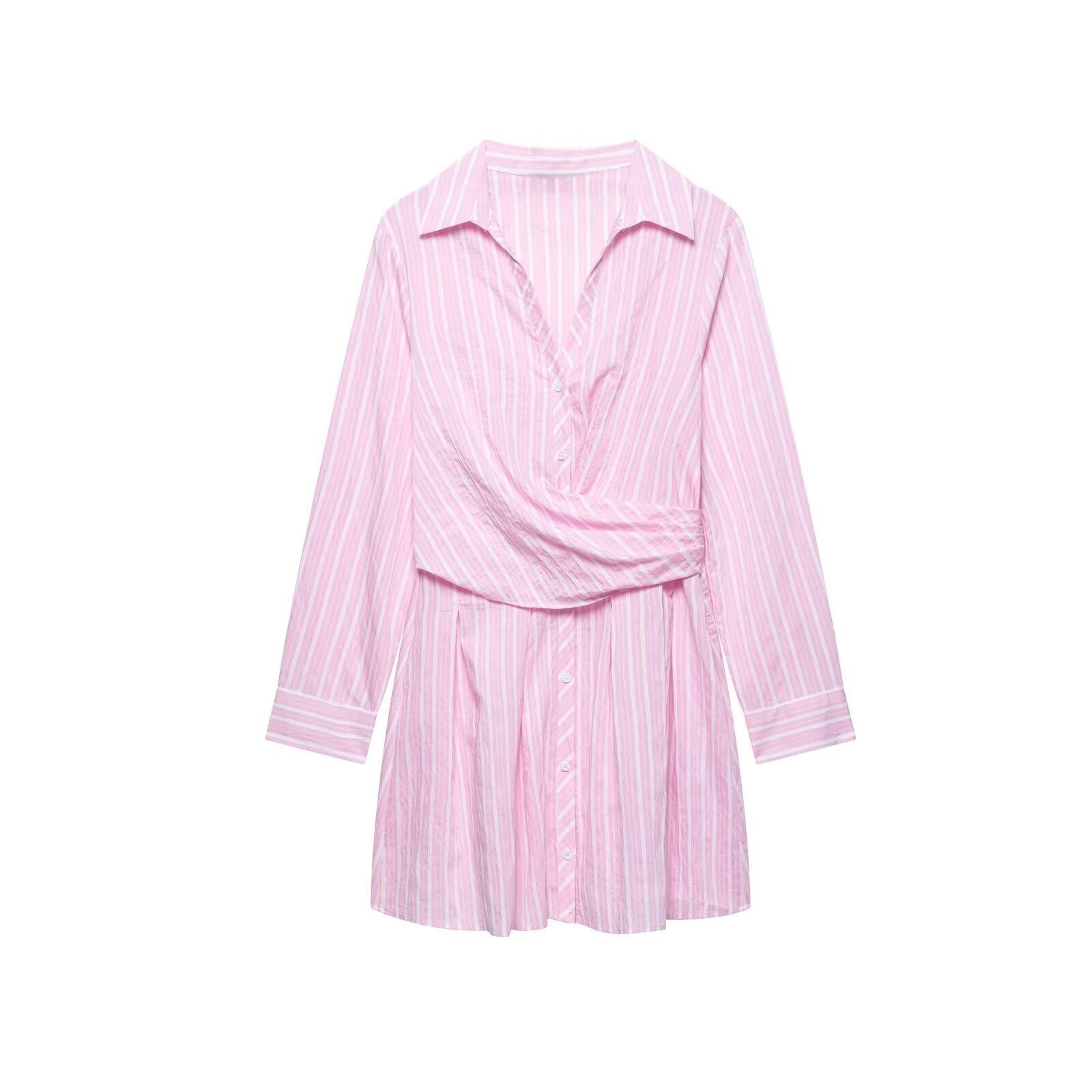 

2025 Summer Women s Striped Polo Collar Long-Sleeve Dress S
