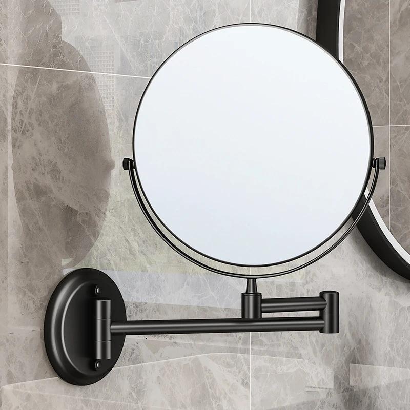 Folding Cosmetic Mirror Wall-mounted Punch-free Bathroom Accessories Telescopic Black Metal Magnifying Beauty Round Wall Mirror