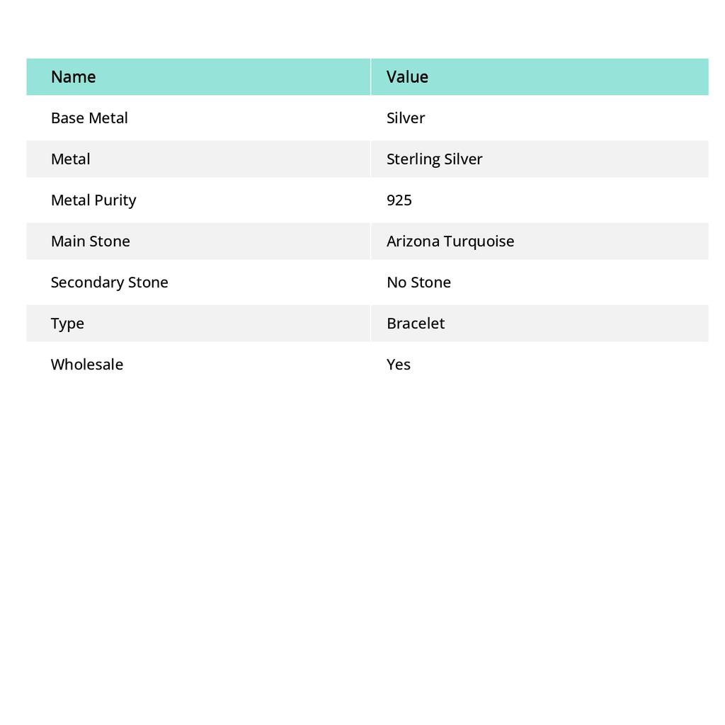 Arizona Turquoise Gemstone 925 Sterling Silver Bracelet 7-8"