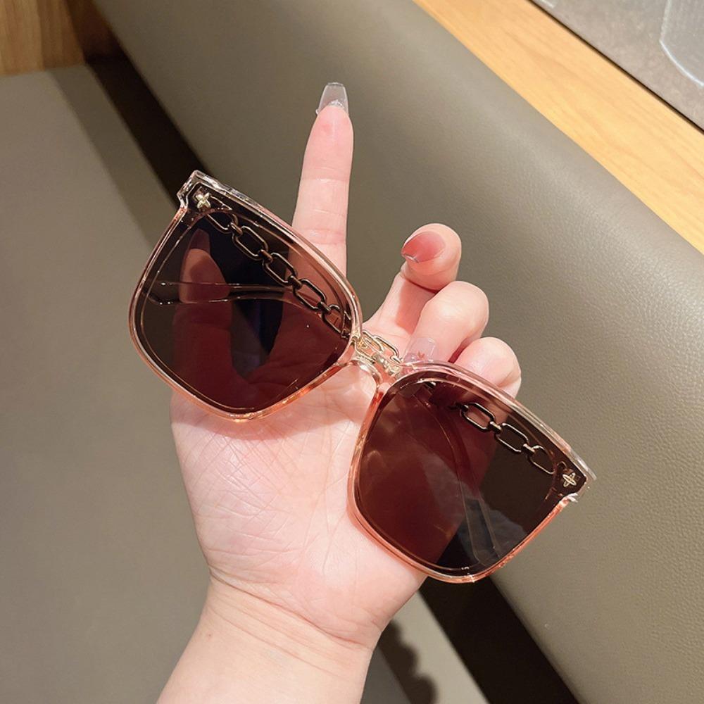 Large Frame Sunglasses European and American Ins Sun Protection Chain Sunglasses