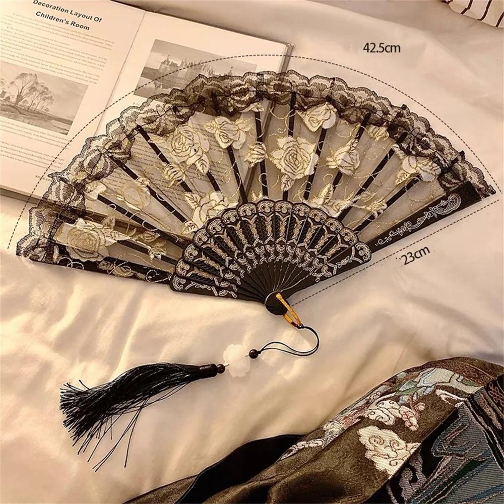Gothic Ladies Lace Hand Fan Vintage Spanish Victorian Folding Fan for Wedding Party Favor Gift Dance Fan Photo Props Home Decor