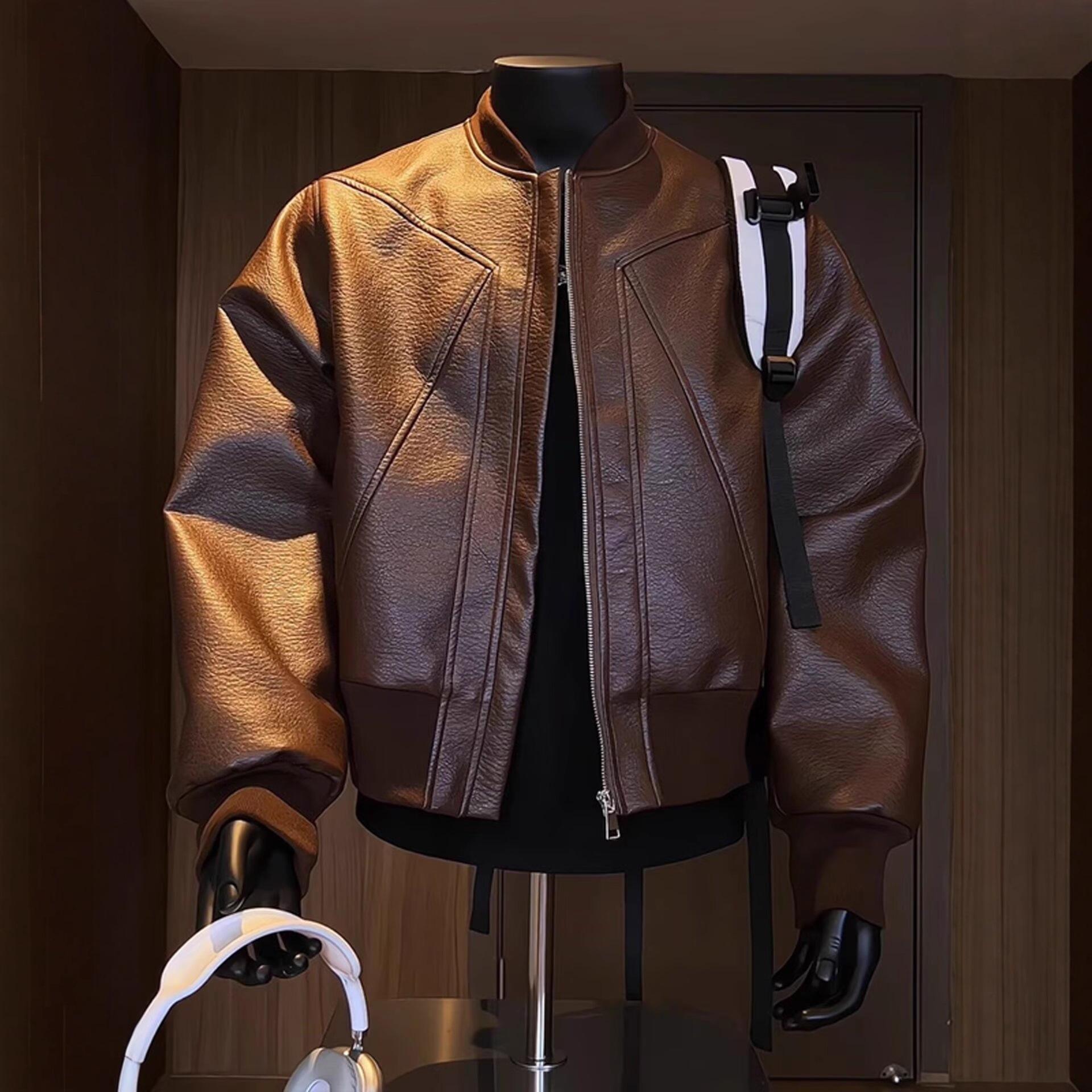 

Ретро мотоциклетная форма в гонконгском стиле, мужская осенняя дерзкая, стильный модный наряд, винтажный воротник-стойка, куртка из ПУ кожи, куртка, куртка M