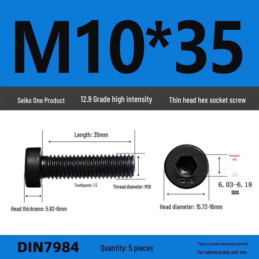 DIN7984 Grade 12.9 Thin Head Hex Socket Cap Screws - Sizes M3 To M16