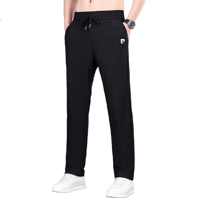 Pierre Cardin Casual Pants for Men, Spring And Summer Loose-Fitting Straight-Leg Trousers, Men's Ice Silk Elastic Quick-Dry Long Pants, Black, Size L