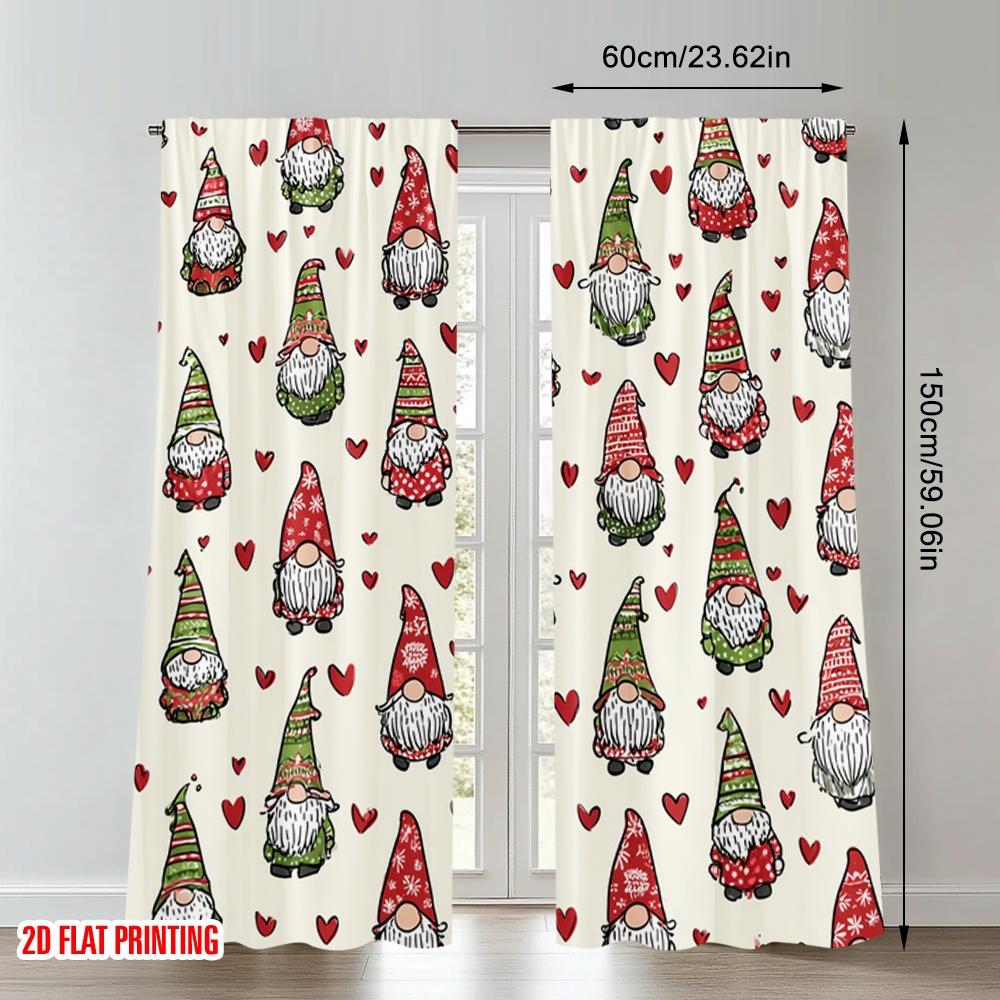 2pcs 2D flat printing Merry Christmas Party Curtains Christmas Gnomes Hearts Digital Printed Polyester Drapes Holiday