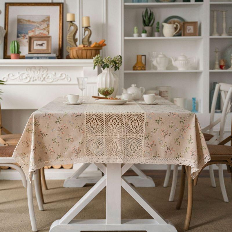 White Black Crochet Hollowed Out Patchwork Tablecloth  Lace Edge Printed Dustproof Table Cover Tassel Color Matching Table Towel