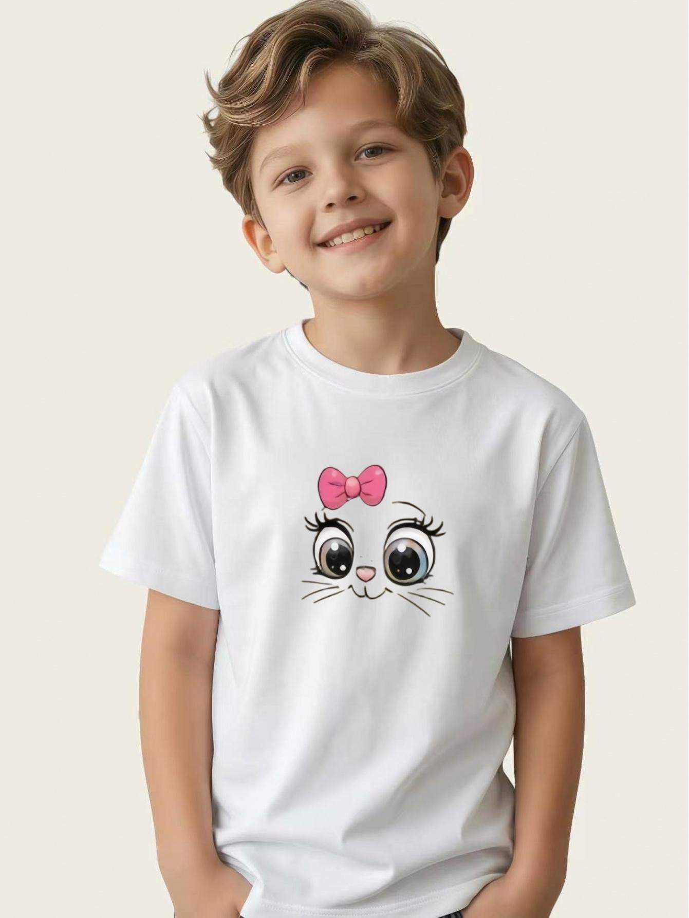 

Soft cute big-eyed cat boy T-shirt summer short-sleeved children s trendy cool cute versatile top 100