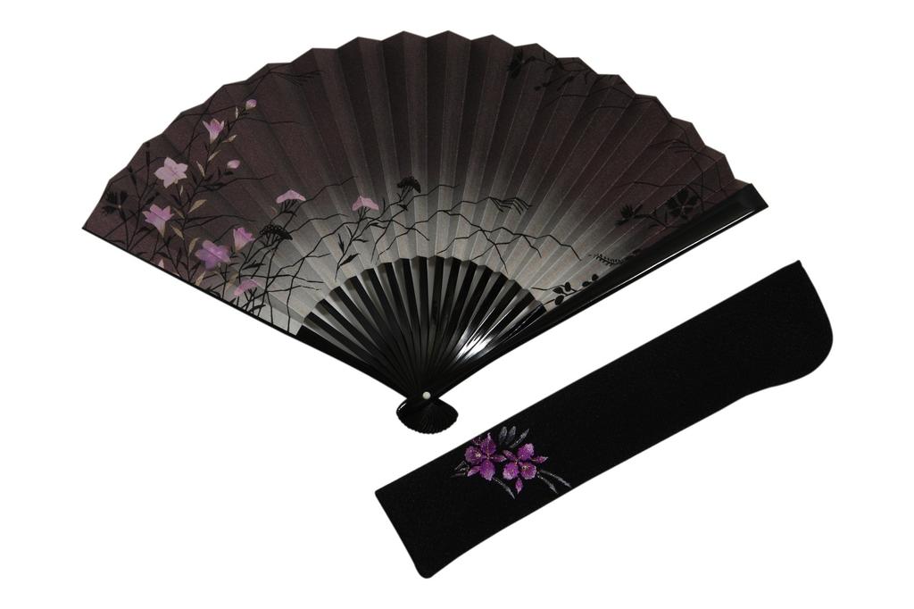 Kyoto fan handmade by Kyoto black fan bag paper box included [Hasegawa] "Kikyou" double-sided pattern, craftsmen, fan, embroidered, included,