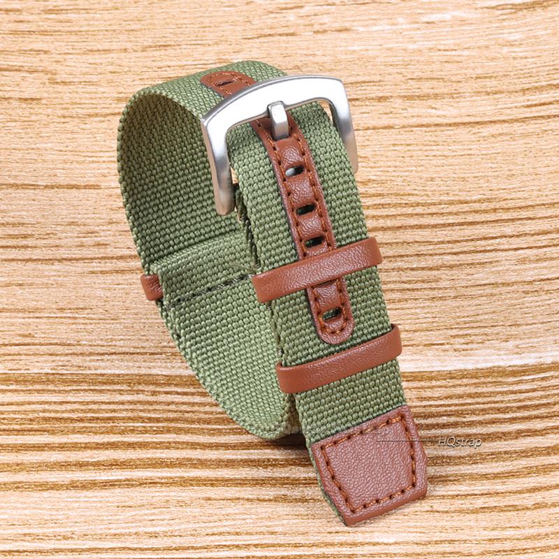 

20mm 22mm Nylon Genuine Leather Strap for Khaki Field Watch Green Black Grey Replacement Wristband Men Outdoor Sport Watchband 22mm зелений