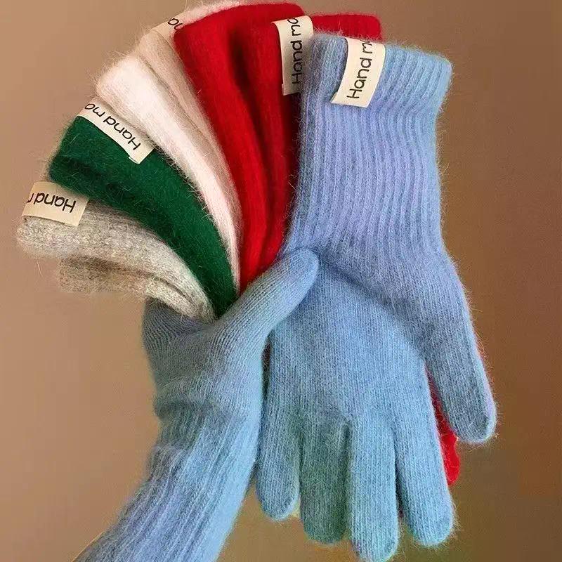 Winter Solid Color Knitted Gloves Full Fingered Stretchy Warm Gloves For Cold Weather Girls Men Women And Teens Winter Mittens