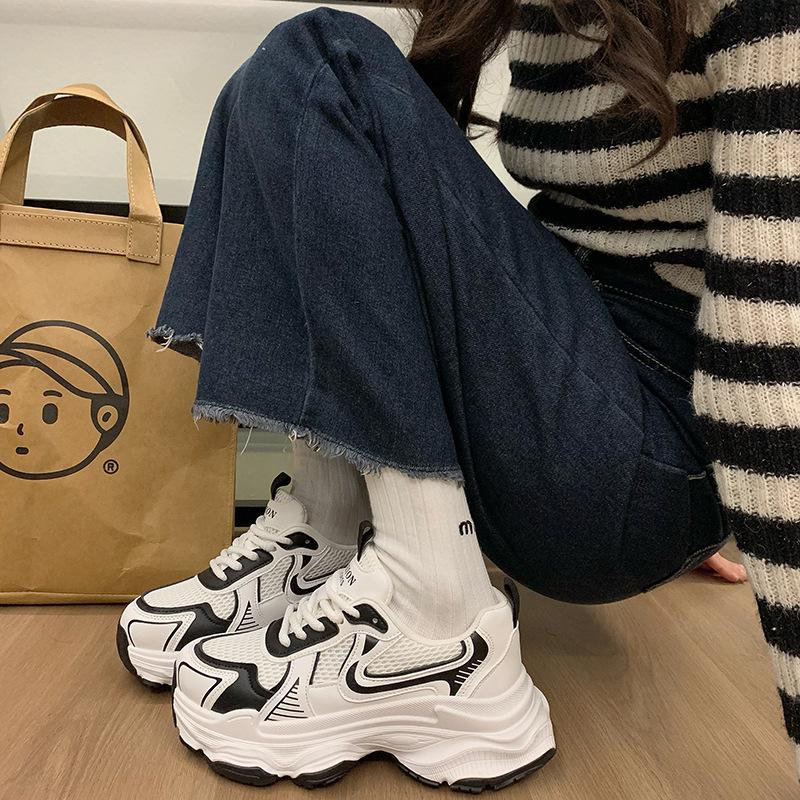 

Daddy Shoes женские весенне-летние новые сетчатые дышащие толстые подошвы увеличенные кожаные повседневные кроссовки женские 40