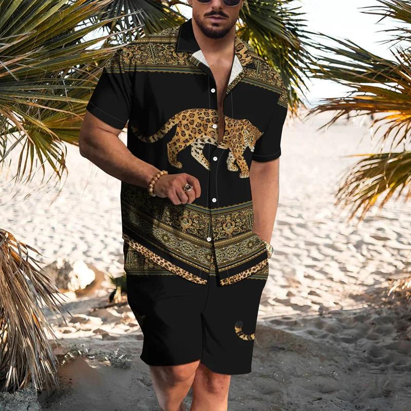 

Комплект мужской рубашки с принтом, модная рубашка с коротким рукавом, свободные повседневные пляжные шорты, уличный стиль, гавайский костюм XL