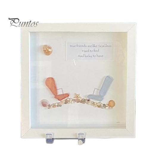 

Дружба Морское стекло с деревянной рамой, пляжные стулья ручной работы из морского стекла, настенное художественное украшение, рама из морского стекла, настольное украшение, подарок друзьям красный