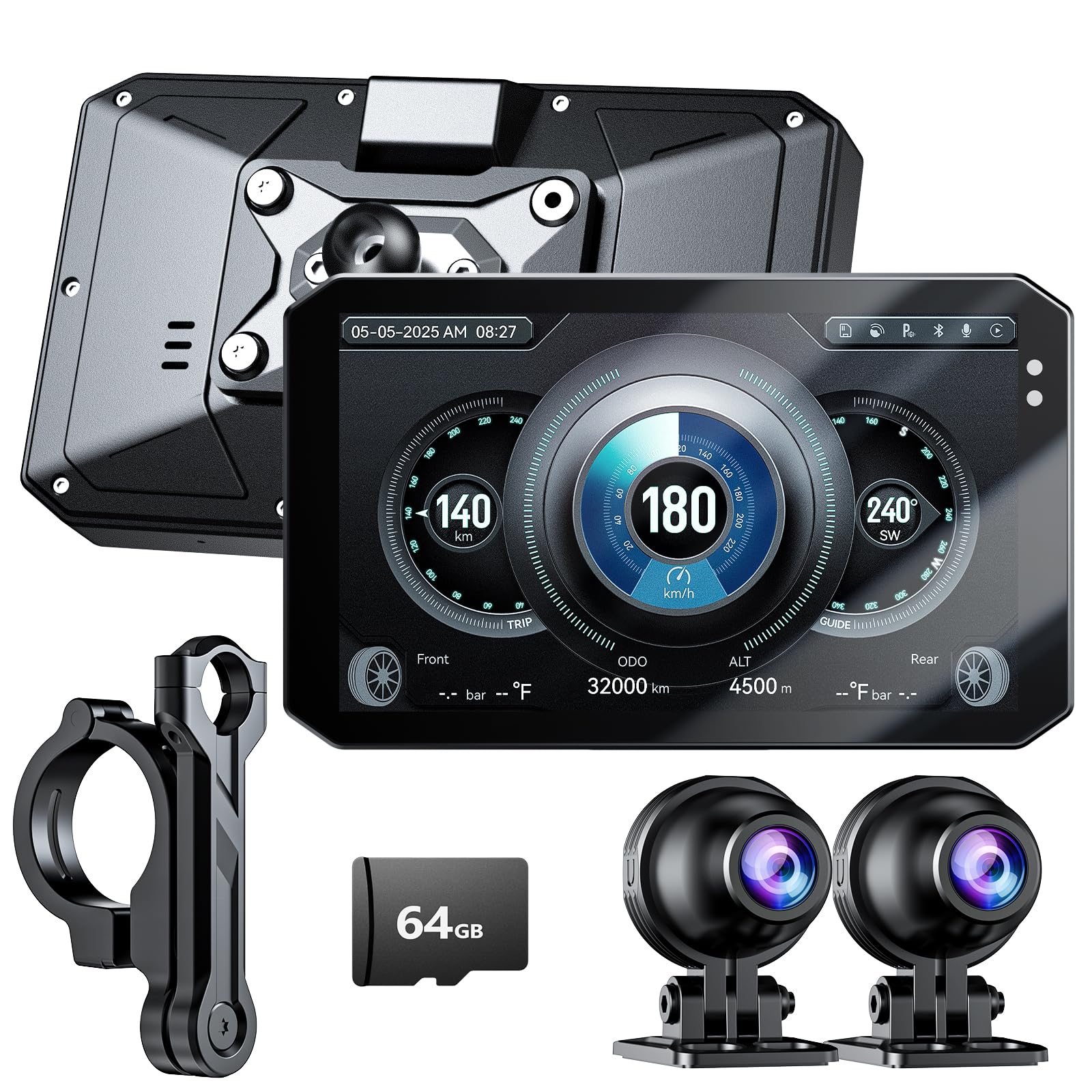 

Видеорегистратор для мотоцикла Changer с информацией об автоматическом вождении, навигация для мотоцикла, передняя и задняя камеры Sony IP68 водонепроницаемые и Bluetooth-голосовое управление со смартфона чёрный