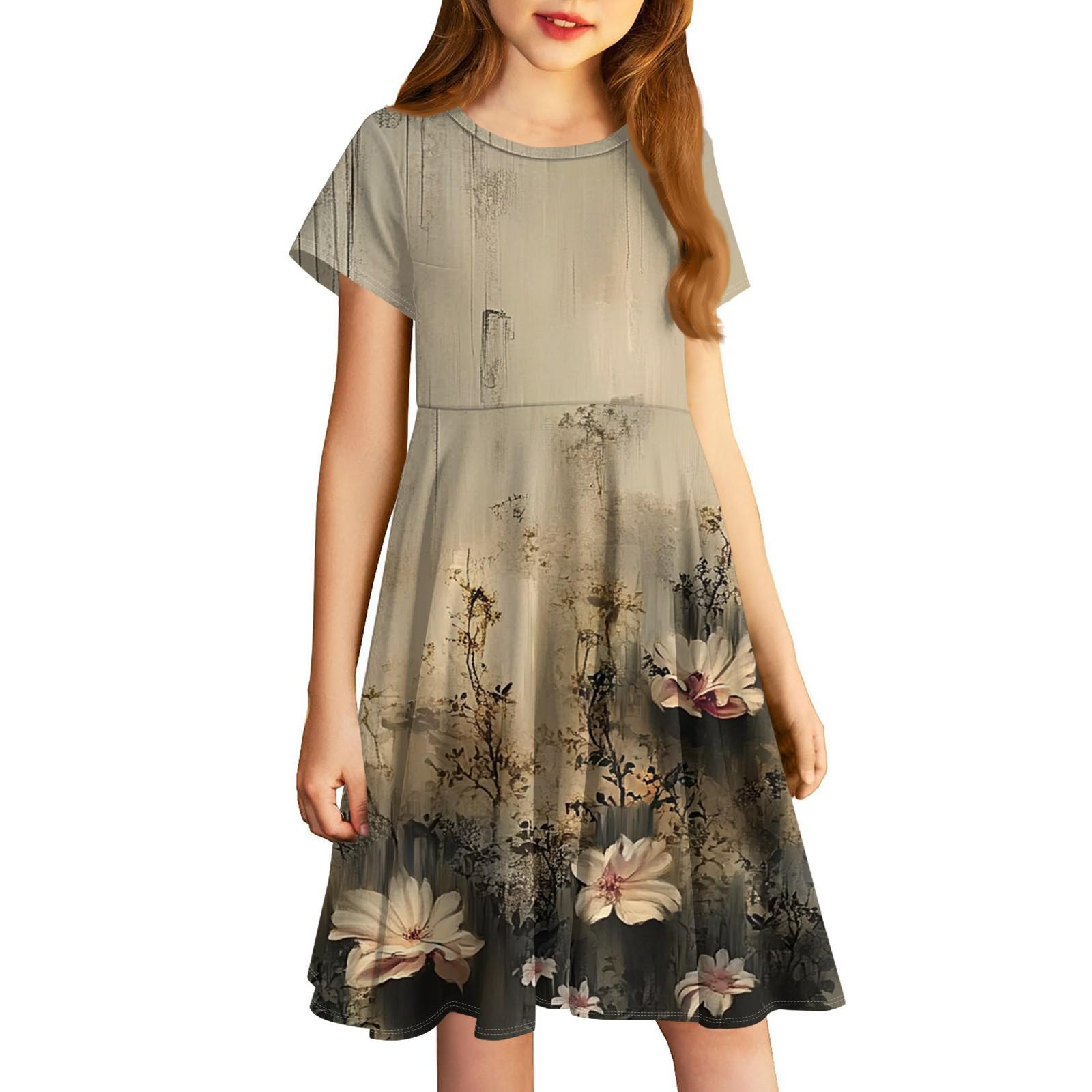 

Юбки для девочек, маленькие цветочные платья с милыми принтами, юбки для детей 90 хаки