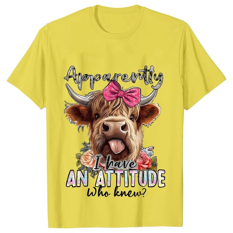 Highland Cow Print T-Shirts for Women Attitude Design Female Tshirts Short Sleeve O-neck T Shirt Funny Cartoon Clothes Women