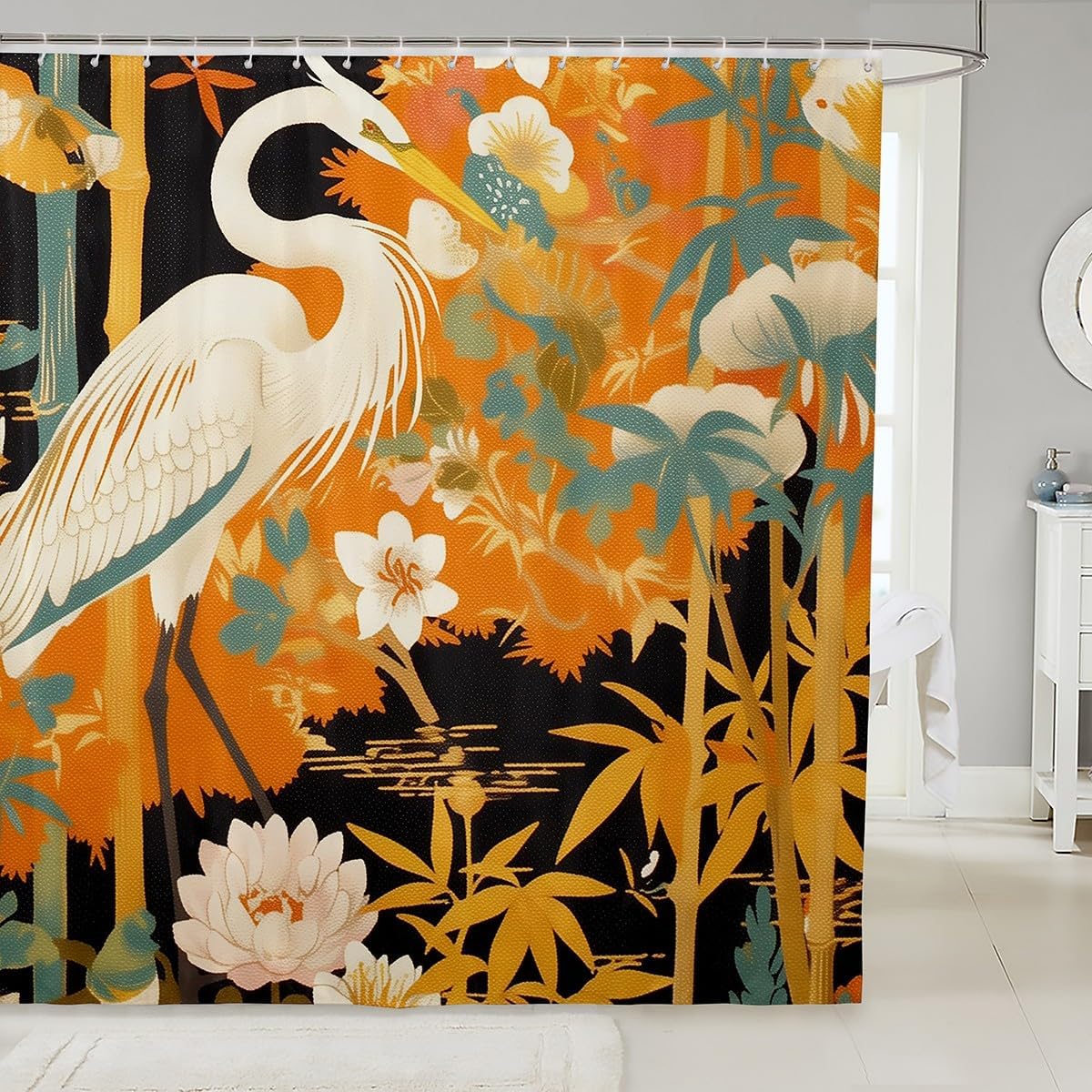 

Crane Shower Curtain Japanese Style Bath Curtain For Boys Girls Teens Japanese Ukiyoe Theme Bathroom Shower Curtain Set W60H190(CM)-1 Pcs