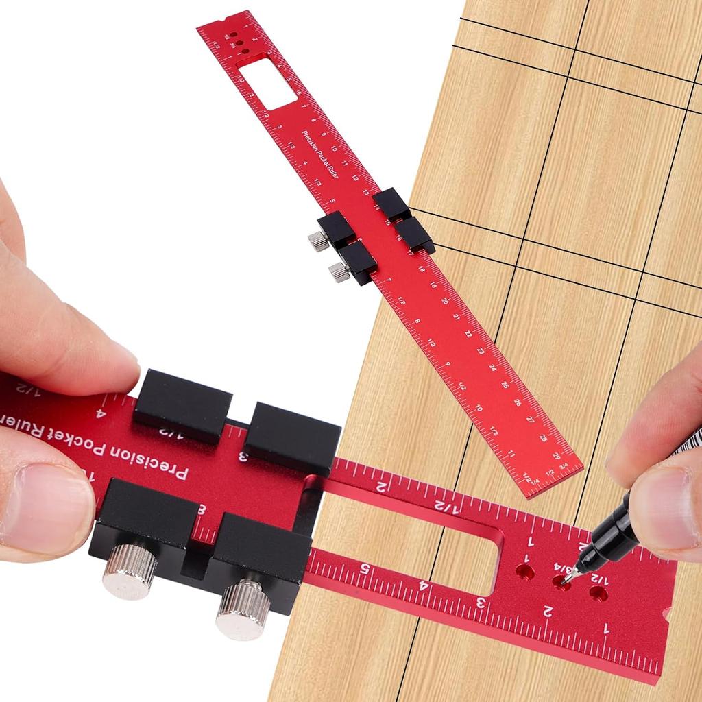 Metal Slide Stop Woodworking Marking Ruler Precision Pocket Rule, 300mm Measuring Working Scribing Measure Tools Metric Inch