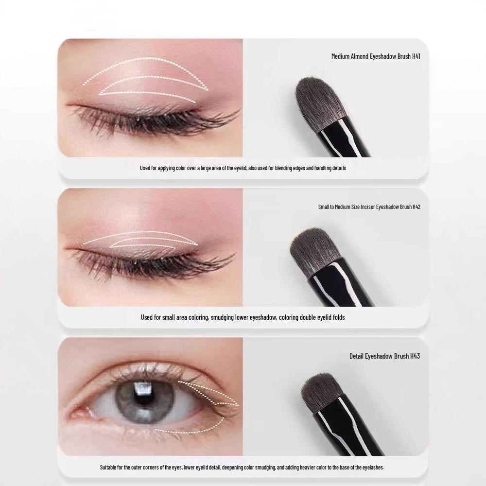 Three-Piece Portable Eyeshadow Brush Set: Base, Under-Eye, and Detail Brushes with Walnut Handles