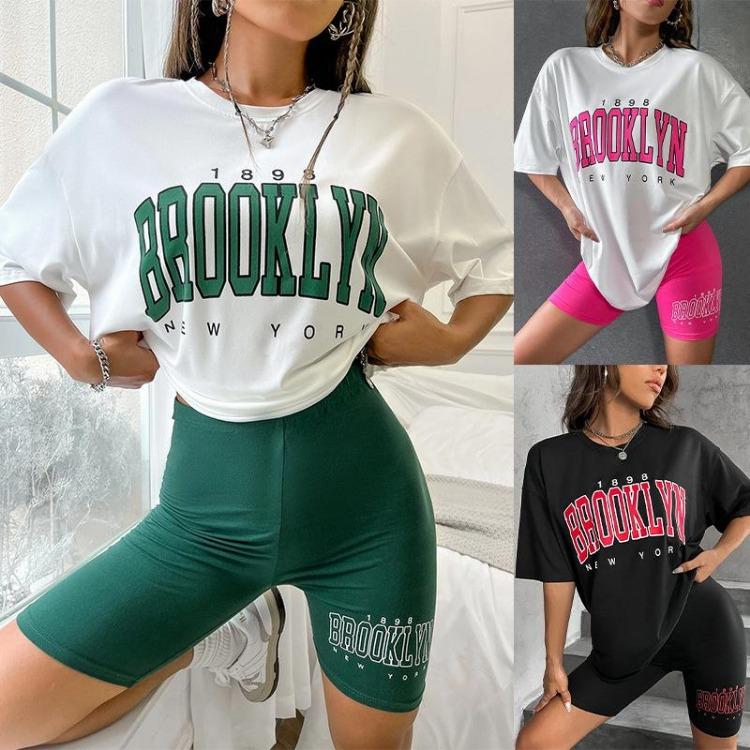 Women Loungewear Casual Pullover Suits Pajamas Loose T Shirts Tight Shorts Slim Fit Homewear