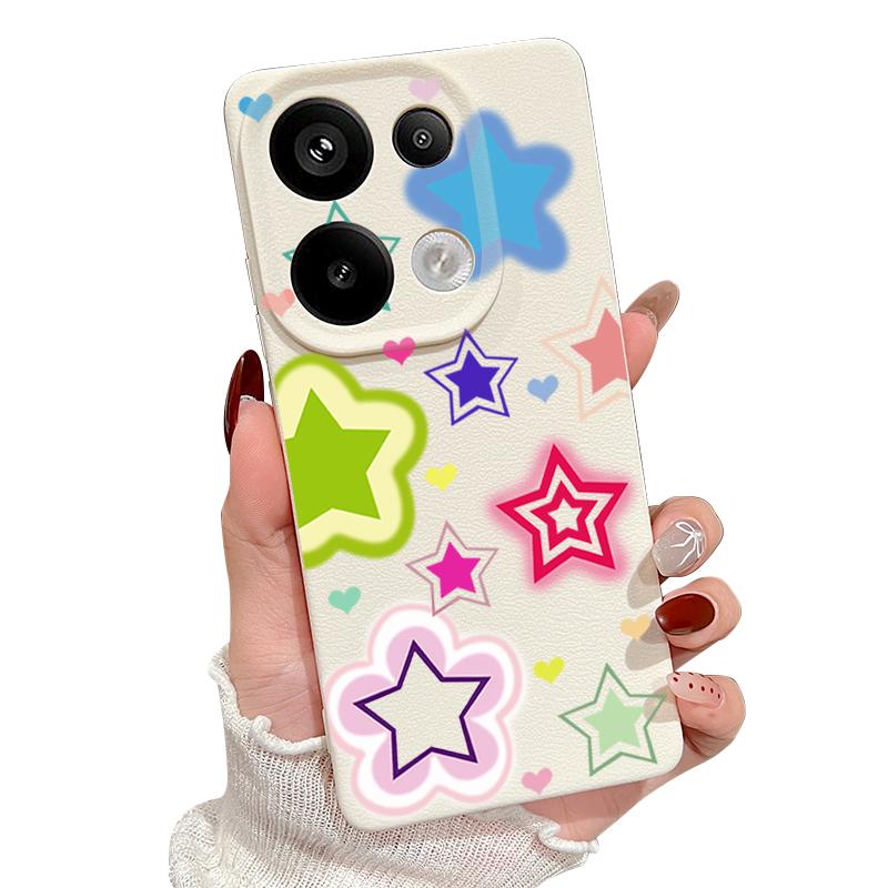 Blended Colorful Stars Pattern Case Xiaomi 14T 13T 11T Pro Leather Texture Silicone Cover Funda For Redmi Note 14 13 Pro 4G 5G 12 11