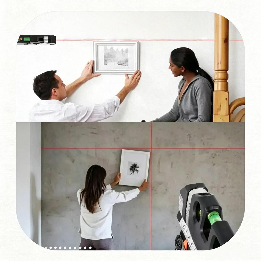 Laser Level Tool with Bubble Level & Ruler, Cross-Line Laser Level for Home Improvement, DIY, Tiling, Hanging & Measuring