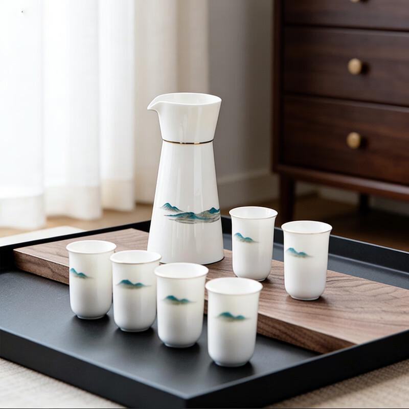 Lu Fenglai Chinese White Porcelain Wine Set - A Thousand Li of Rivers and Mountains