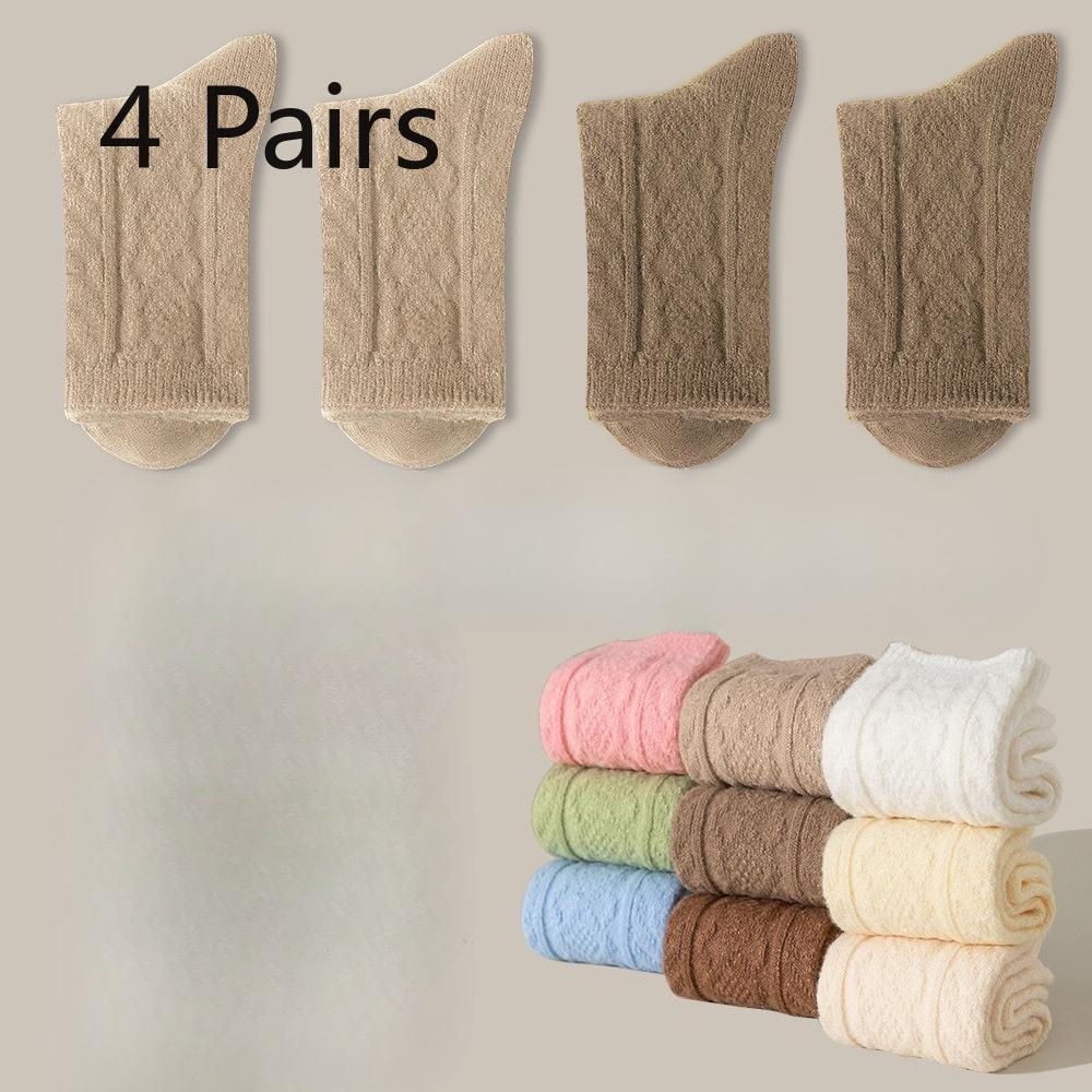 4 Pairs of Women's Winter Fleece and Thickened Warm Sleeping Floor Mid Calf Socks