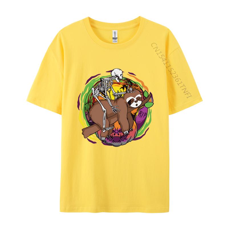 Skeleton Riding Sloth Lazy Halloween TShirt Hot Sale Boy Tops T Shirt Printed On Tshirts Cotton T Shirts For Unisex