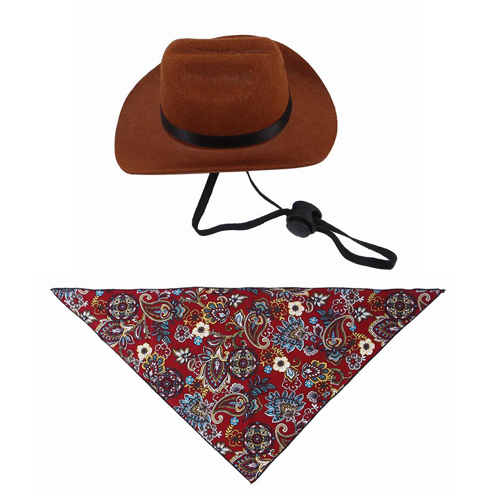 2024 New Dog Cat Western Cowboy Hat Photo Prop Pet Triangle Scarf Doll Decoration Pet Accessories Street Party Pet Caps