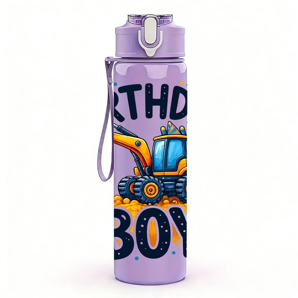 1PC Birthday Boy Excavator 750ml Color Plastic Sports Water Bottle Leakproof Flip Straw Lid Suitable for Sports Office Home Use