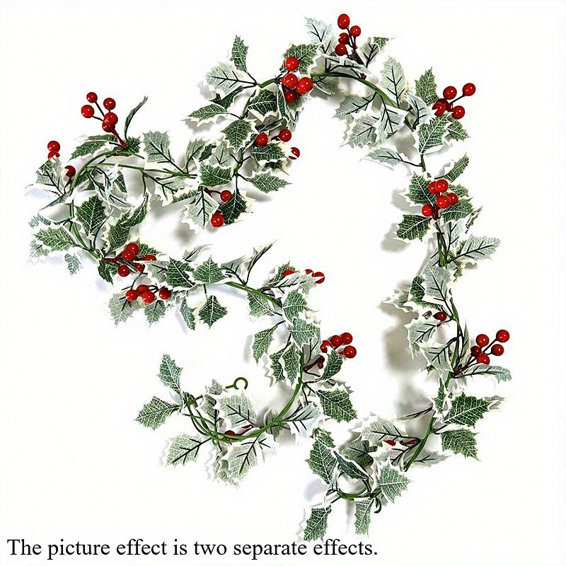 1PC Christmas Tree Vine Decorations Fireplace Wreath Gardens Artificial Holly Leaves Home Plastic Xmas Trees Red Berries Holiday