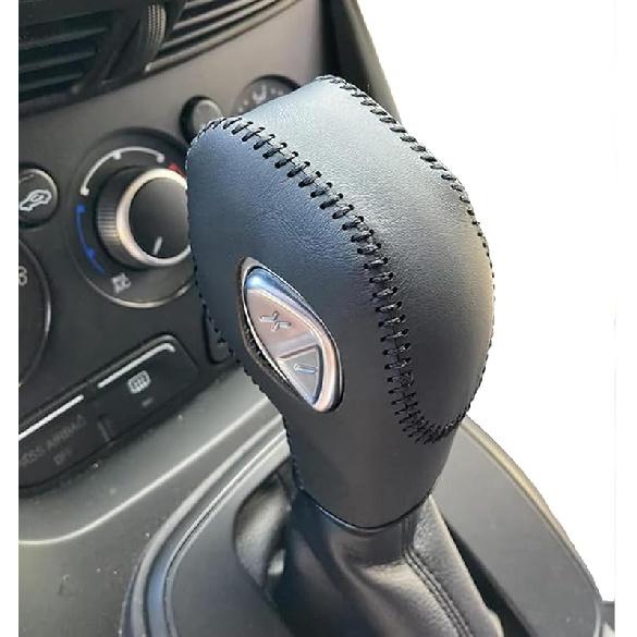 Black Leather Gear Shift Knob Cover for Ford Focus 2012 2013 2014 2015 2016/ Ford Fiesta 2014 2015 2016 / Ford Fusion S/Fusion SE 2013 2014 2015 2016 Black leather + Black thr