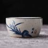 Exquisite Hand Painted Blue and White Coarse Pottery Ceramic Gongfu Teacup Set for Pu Er Tea Ceremony Small Cups Chinese Teaware