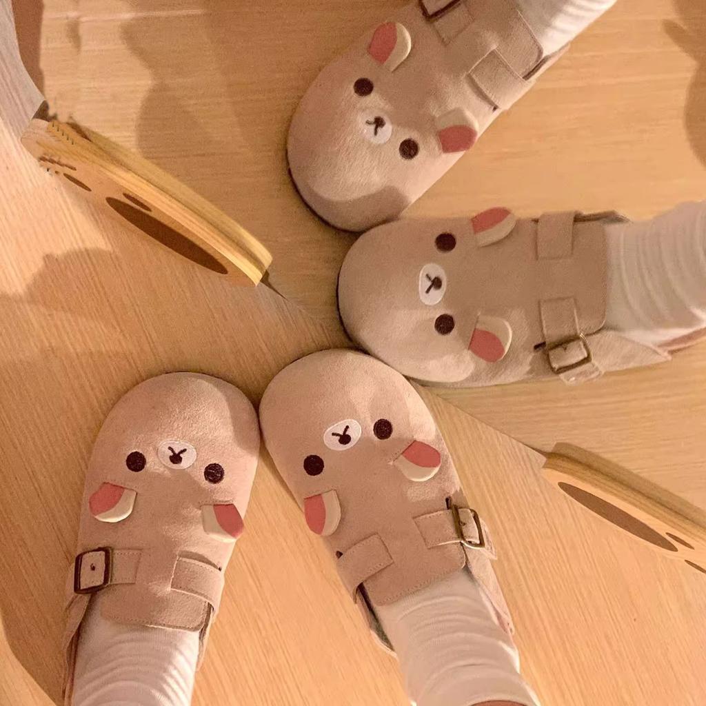 Cute bear baotou girl spring new platform lazy half slippers retro single shoes