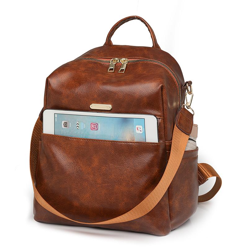 Women's Large Capacity Backpack Soft Leather Student Schoolbag Travel Backpack Multifunctional Shoulder Bag