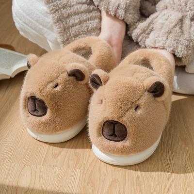 Plush Capybara Slippers Slip-on House Shoes Cute Thermal Home Slippers Comfortable Fluffy Couple Slippers Non-Slip for Men Women
