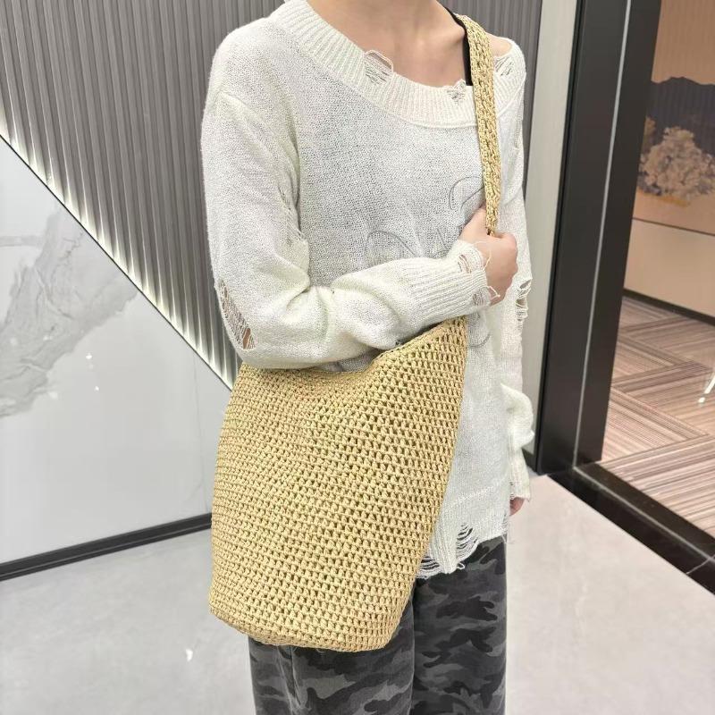 New Large-capacity Straw Bag Women's Handwoven Bag Versatile Shoulder Bucket Bag Seaside Vacation Tote Beach Bag