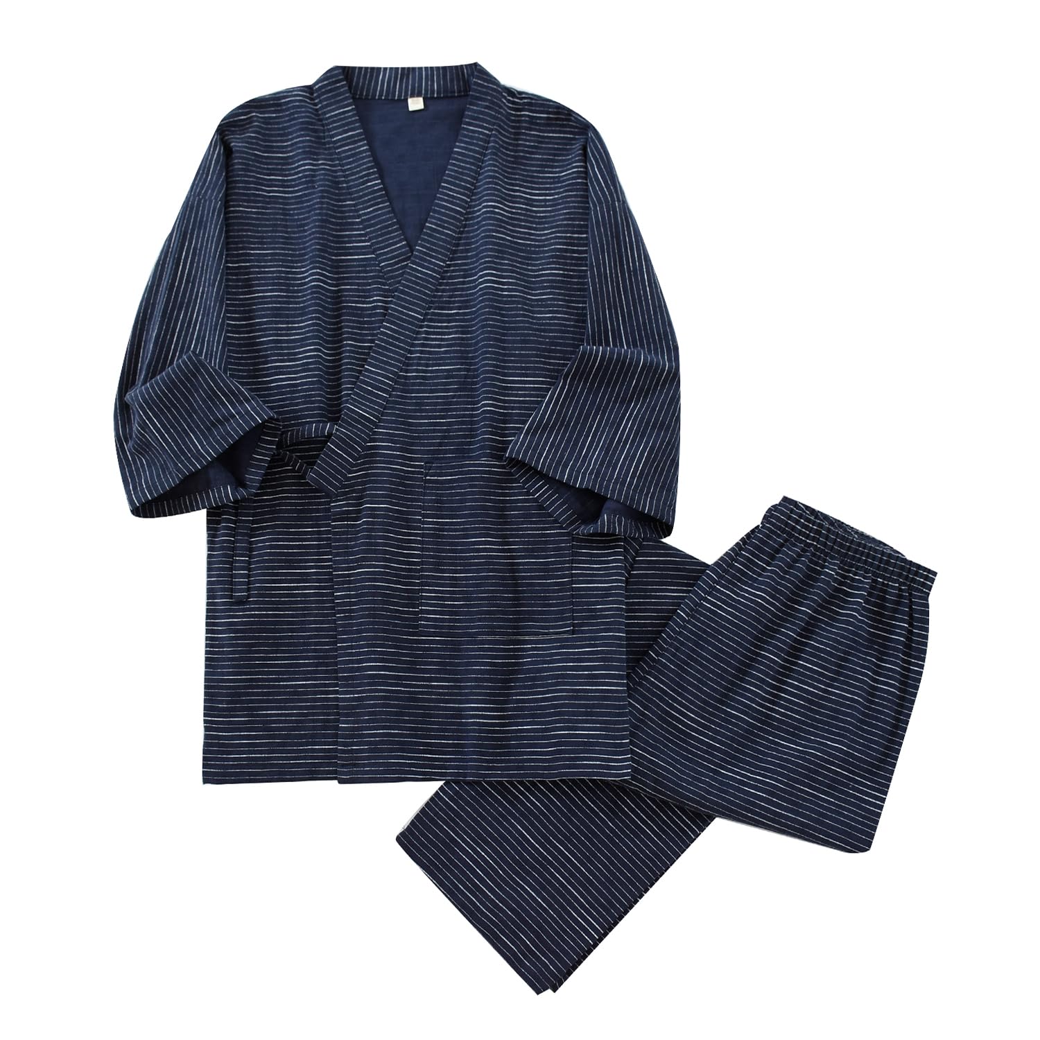 

Пижама для японской комнаты, нежная к поту, быстросохнущая, свободный рабочий комплект верх и низ [GREATCALL] Мужская, 100% хлопок, стиль, одежда, рукава 3/4, мягкая, к коже, синий