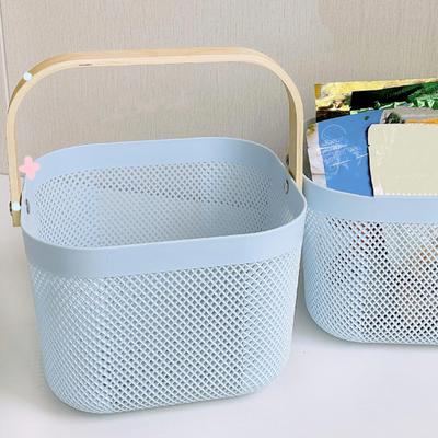 Storage Organizer Fruit Basket with Wooden Handle Strong Load-bearing Large Capacity Multi-functional Shopping Basket