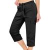 Women Elastic High Waist 3/4 Pant Casual Fit Wide Capris Leg Pants Trousers With Pockets