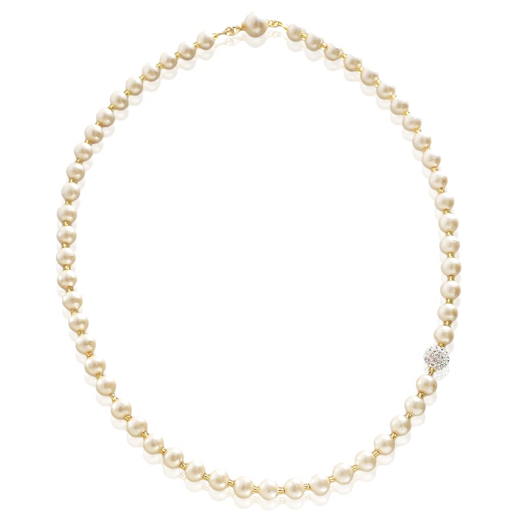 

6mm Cotton Pearl Crystal Necklace for Entrance Kindergarten Kindergarten Entrance Comes in a For Made in Japan Pave Ball [R-days Daikanyama] & Women,