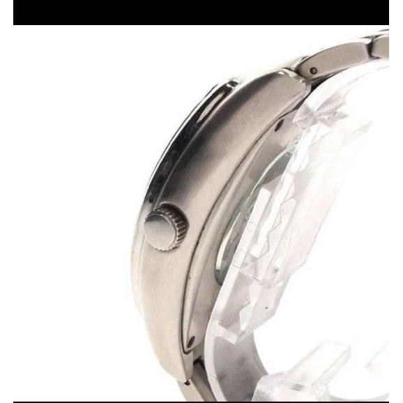 Used COGU Men's Watch Automatic AT Rectangular Back Slot 3 Hands Silver SS Genuine Belt Skeleton Character Limited Edition