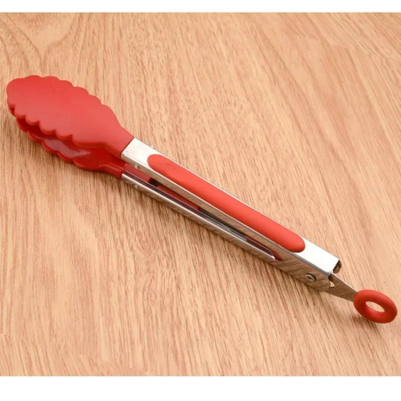 Stainless Steel Kitchen Tongs, Silicone Non - Slip Cooking Clip Clamp, BBQ Salad Tools, Grill Kitchen Accessories
