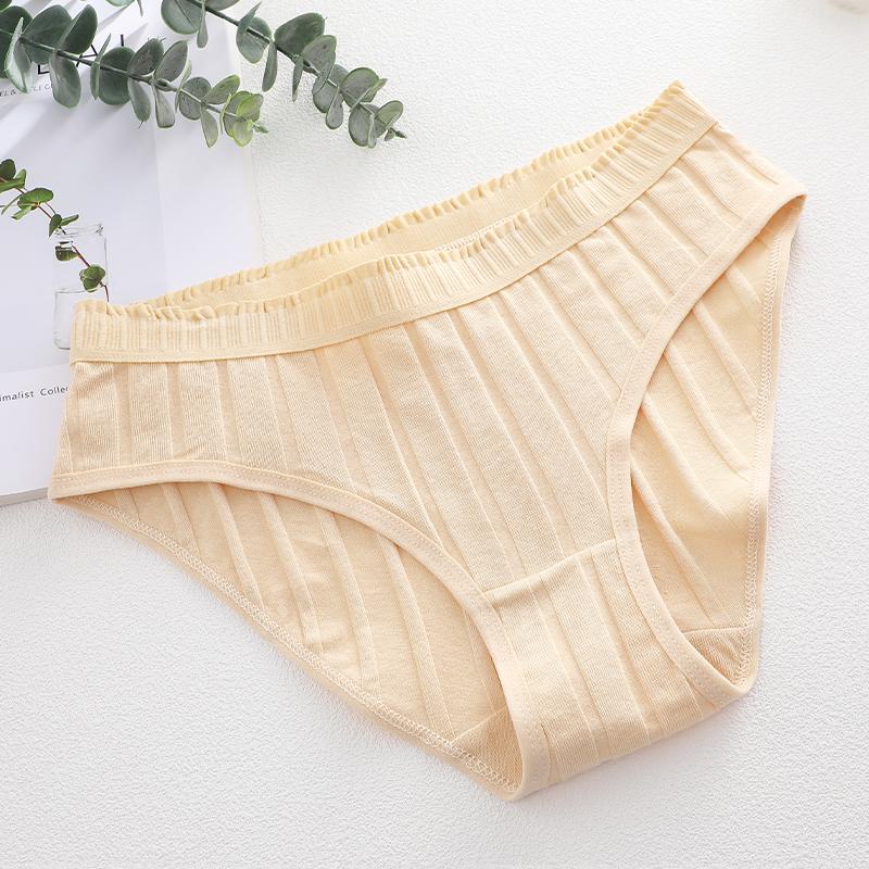 Women Seamless Cotton Crotch Panties Summer Dopamine Briefs Underwear Solid Color Breathable Elastic Sexy Stripe Lingerie Spring