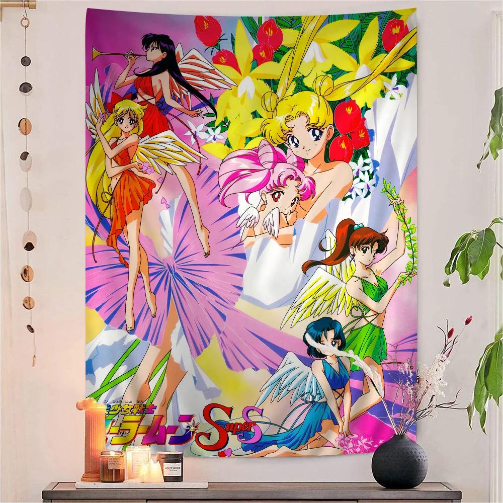 Sailor Moons Comic Cover Hanging Bohemian Tapestry Hanging Tarot Hippie Wall Rugs Dorm Japanese Tapestry