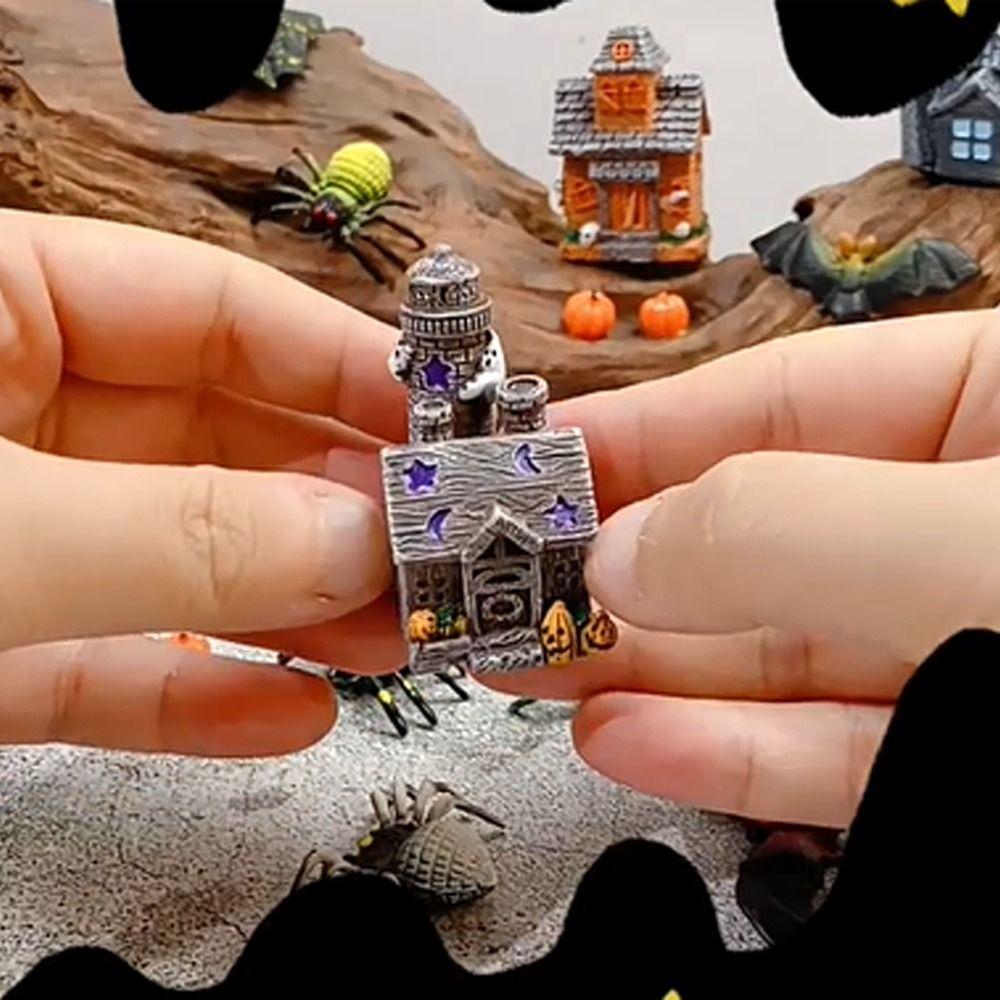 Resin Craft Halloween Spider Bat Figurines Miniatures Pumpkin Ornaments  Garden Outdoor Decor