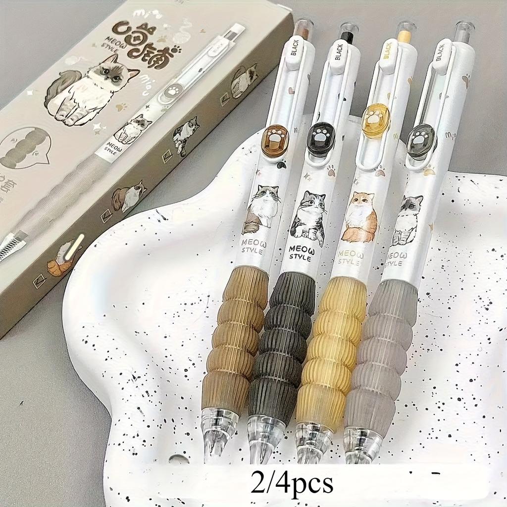 4er-Pack Neutralstift 0,5 mm Schwarze Katze Wasserstift Druckstift ST-Spitze Schnelltrocknend Prüfung Pinselübung Studium